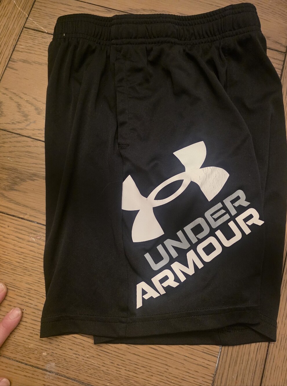 Under Armour Black Athletic Shorts with White Logo Boys YM